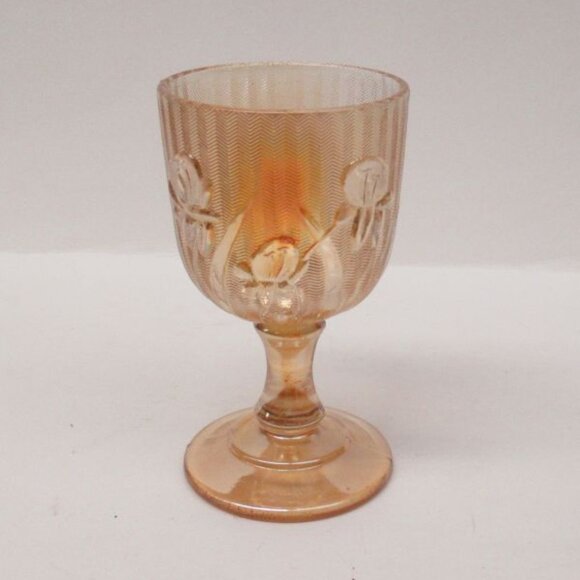 Jeannette Glass Vintage Iridescent IRIS and HERRINGBONE 3 3/4 Inch Wine Goblet - Picture 1 of 4